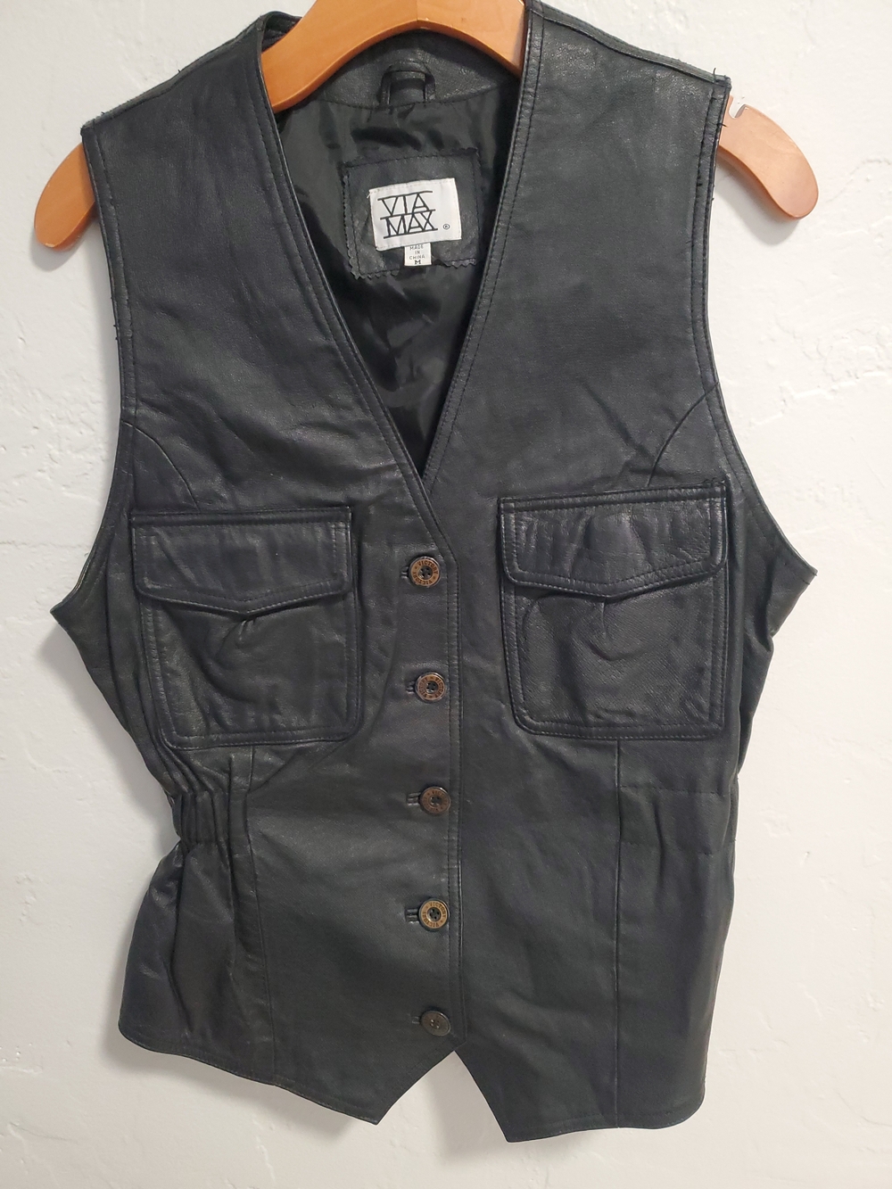 80s/ 90s Vintage  Black Leather Vest - Women